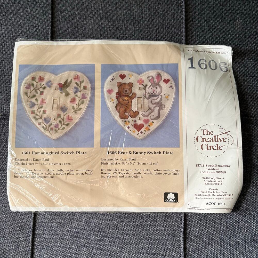 Bear & Bunny Switch Plate Vintage Counted Cross Stitch Kit The Creative Circle